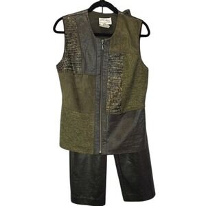 Eric Ryan Sport Olive Green Faux Leather Vest & Pants Set Size 6/8